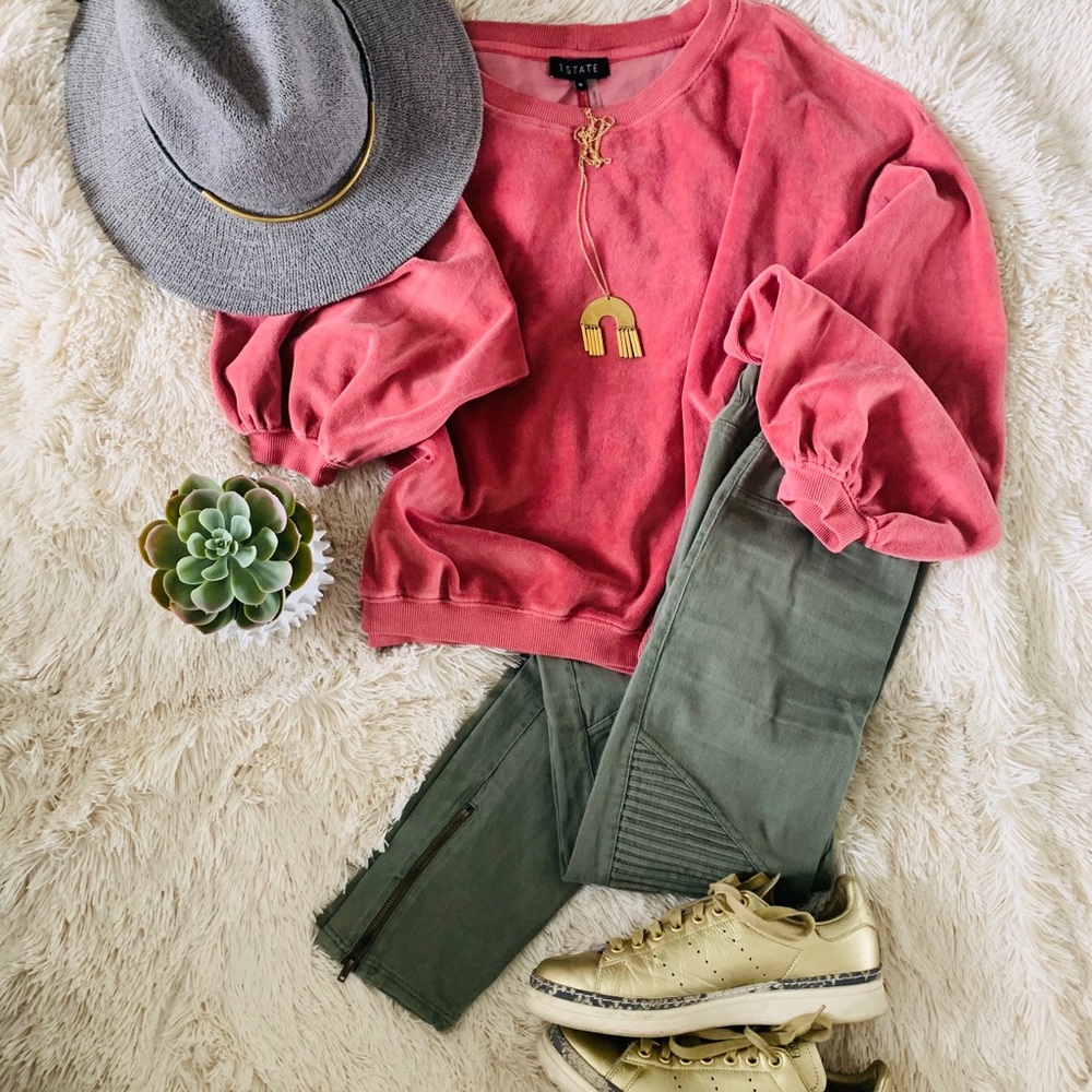 1. State Pink Velour Crew Sweatshirt